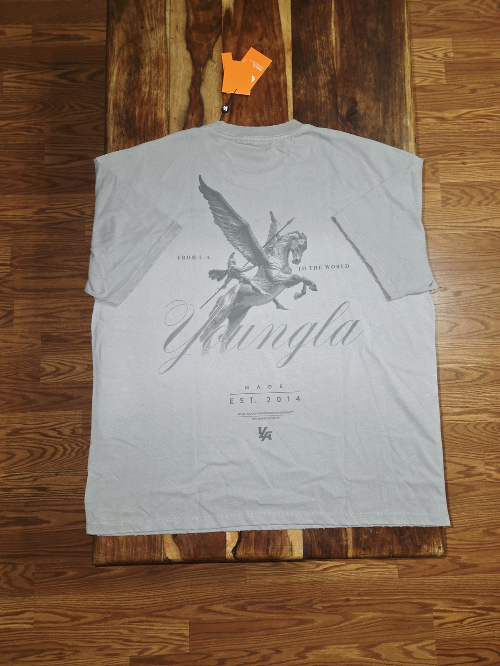YoungLA Men's Gray Wash "Warrior" Graphic Short Sleeve Tee. Size X-Large